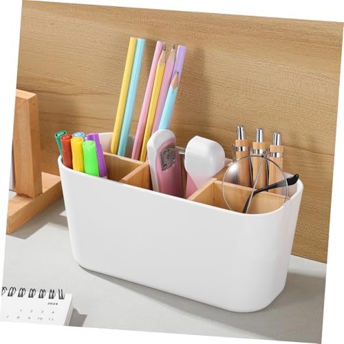 jojofuny White Bamboo Desk Organizer Box with Compartments for Office - Image 7