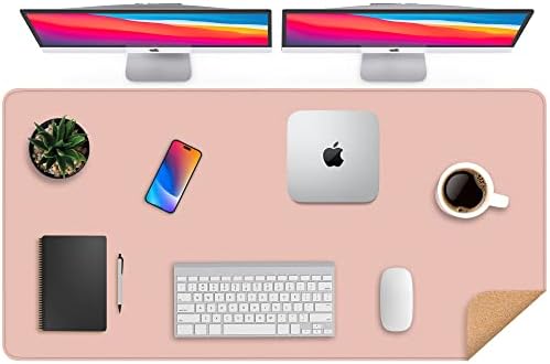 AFIING Cork Desk Mat 47" x 23.6", Dual-Sided Natural Cork & PU Leather Desk Pad, Non-Slip Waterproof Large Mouse Pad for Office, Home & Gaming (Pink) by AFIING