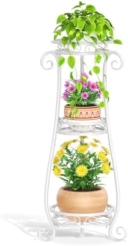 LASZOLA 3 Tiers Metal Corner Plant Flower Stand Tall Indoor Outdoor, White by LASZOLA