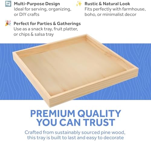 Wood Tray, Pack of 1 Wooden Trays, 6 Inch x 6 Inch Square Platter for Gifting, Sorting and Decor, Coffee Table and Ottoman Tray - Image 5