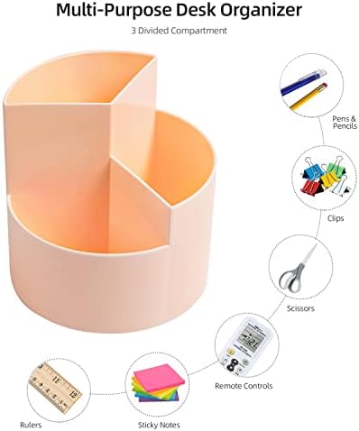 Desk Pencil Pen Holder, 3 Slots 360-Degree Spinning Organizers, Desktop Storage Stationery Supplies, Cute Cup Pot for Office, School, Art Supply, Kids - Pink - Image 3