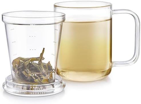 Teabloom Loose Tea Microdot Glass Mug with Lid – 12oz Single-Serve Borosilicate Glass Cup with Infuser for Hot and Cold Beverages by Teabloom