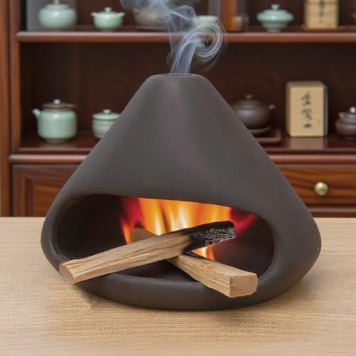 Ceramic Palo Santo Burner, Mini Chimney Incense Holder with Ash Catcher, Aromatherapy Meditation Home Decor for Anxiety Relief, Black by LAOONE