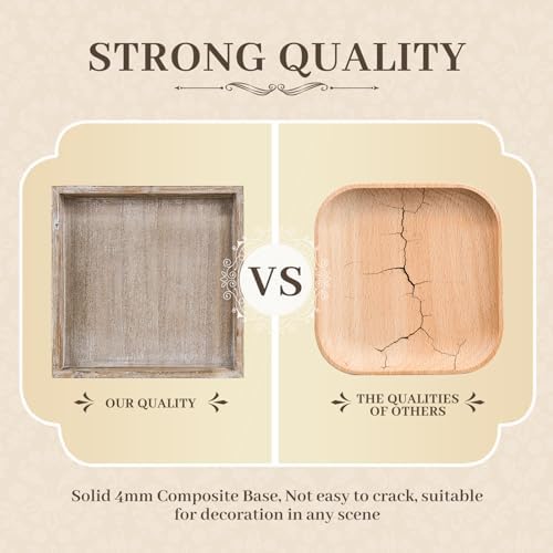 Wooden Decorative Tray, Small Serving Tray with Wood Bead, Farmhouse Big Tray for Ottoman, Countertop, Coffee Tabl, 13" x 13"x 1.6" (White Washed) - Image 5