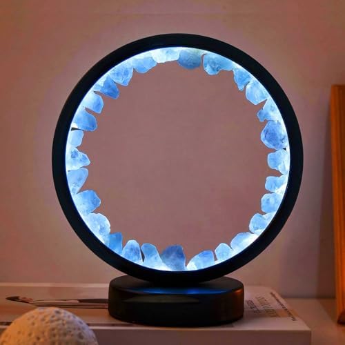 Runyangshi Celestite Crystal Night Light 8.6" Natural Raw Celestite Healing Stone Bedside USB Port 3 Colours Dimming Mode Bedroom Lamp Ideal Decor Gift by Runyangshi