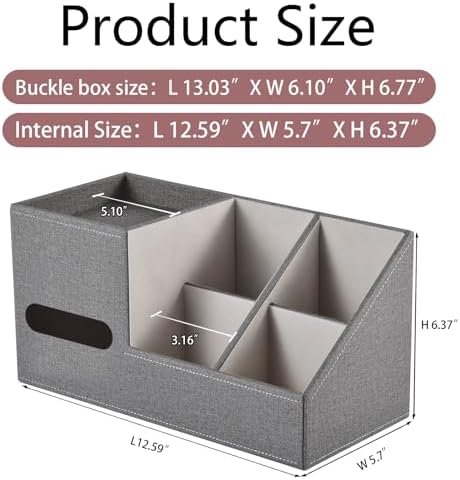 Plus Size Tissue Box Cover-Square Linen Tissue Cover with Side Storage and Tray,Modern Makeup Organizer,Leather Tissue Holder Decorative Cube Organizer for Living Room Vanity NightStand Office,Grey - Image 3