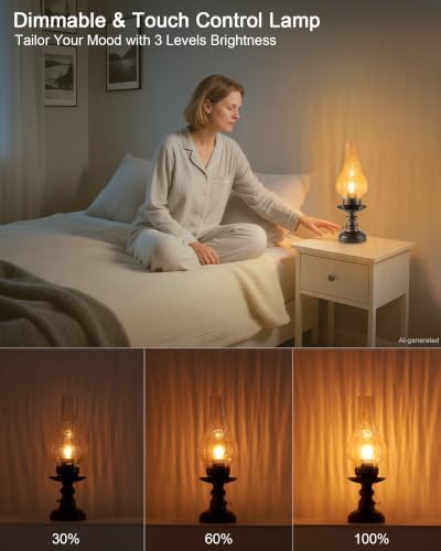 UMEXUS Vintage Rechargeable Cordless Table Lamp, Small Battery Powered Lamp - Image 4