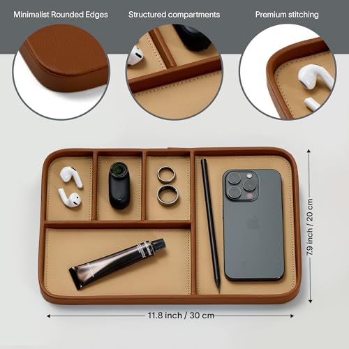 Nordik Leather Valet Tray - Large EDC Tray - Sand Brown 11.8 x 7.9 in - Image 5