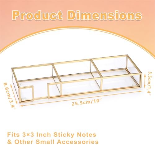 BTSKY Golden Glass 3 In 1 3x3 Inch Sticky Note Holder with Non-Slip Pads - Image 3