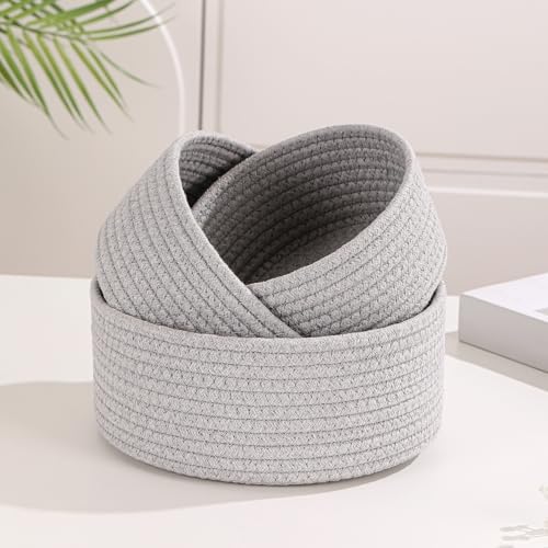 YMhoart Small Basket Cotton Rope Woven Baskets for Organizing Cute Mini Tiny Baskets for Nursery Decorative Boho Round Storage Bathroom Organization Bin Open Storage Bins(Grey) - Image 7