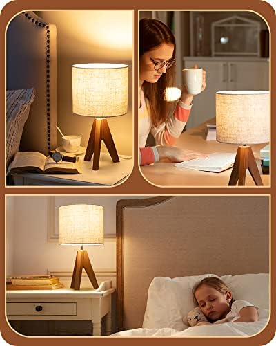 EDISHINE Small Table Lamp, Wooden Tripod Nightstand Lamp, 14.2", 2 Pack - Image 6