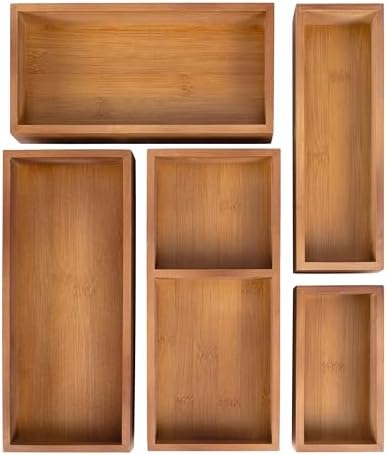 happimess Eldora 5-Piece Handcrafted Bamboo Drawer Organizers, Brown by Happimess