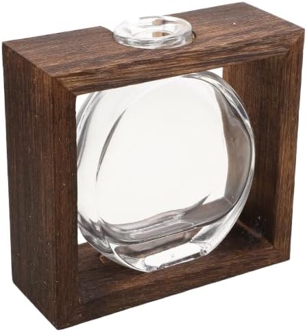 Healifty Glass Vase with Wooden Stand for Fresh Flowers and Plants, Minimalist Modern Hydroponic Flower Arrangement Bottle with Detachable Wood Frame, Easy Cleaning, for Desktop and Meeting by Healifty