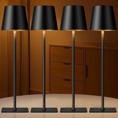 Kakanuo Black Cordless Rechargeable Table Lamp, 4 Pack Portable Desk Lamp with 5000mAh Battery, Touch Control Stepless Dimming, Wireless Night Light for Dining, Outdoor Camping, Coffee Shop by KakanuoLightings