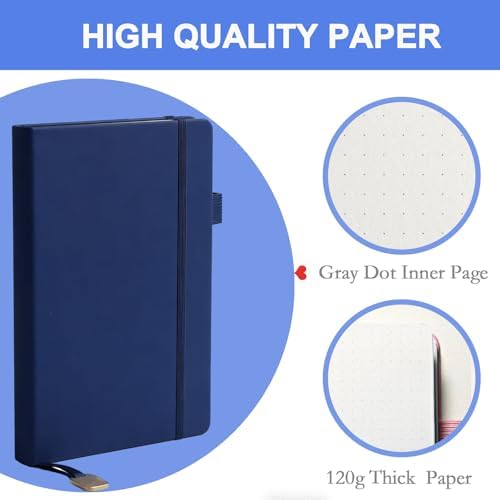 A5 Dotted Journal Starter Kit with Stencils and Stickers, Hardcover Dot Grid Notebook with 120 GSM Paper, Index Tabs and Date Stickers for Journaling, Study and Work,Dark Blue - Image 3