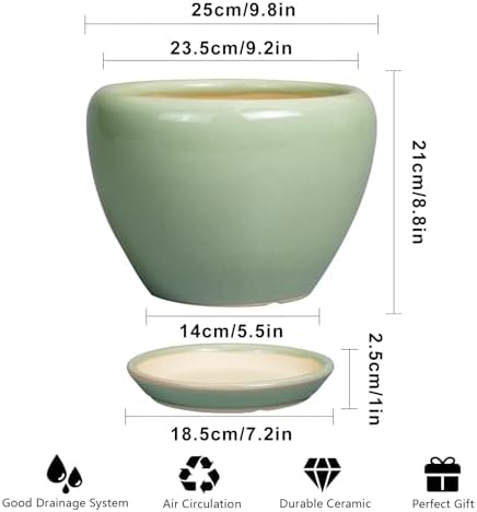 Ceramicfor Ceramic Planter Pot, 10 Inch Plant Pot, Reactive Green - Image 3