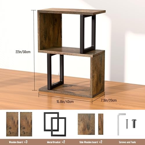 Desk Organizer & Desk Hutch Shelf, Wood, Rustic Brown - Image 2