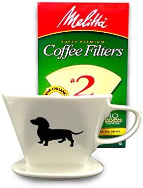 Simply Charmed Dachshund Ceramic Coffee Pour Over or Dripper with Full Box of 40 Melitta Brown Size #2 Filters by SimplyCharmed