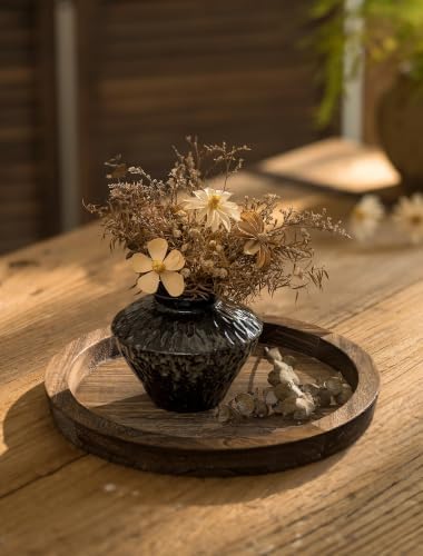 Hanobe Round Wooden Candle Holder Trays for Coffee Table, Distressed Finish - Image 5
