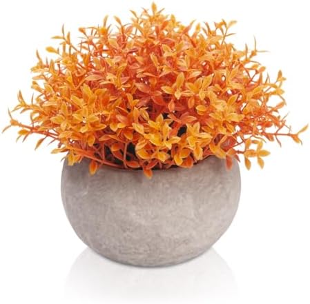 Velener Artificial Boxwood Fake Plant, Mini Sage Green Potted Boxwood Topiary Artificial Plants for Home Decor Indoor, Farmhouse House Plant Office Small Desk Shelf Apartment Coffee Bar(Orange)-1 Pack by Velener