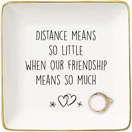 Long Distance Gifts-Friendship Gifts for Friends-Moving Away Gift,Leaving Gifts-Farewell Gifts-Good Bye Gifts-Gift for Friends-Distance Means So Little-Ceramic Jewelry Tray Trinket Holder Ring Dish by NZY