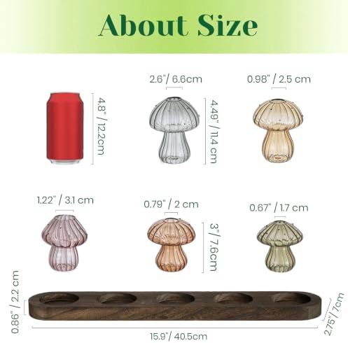 Hewory Plant Propagation Stations: 5PCS Amber Mushroom Vase with Wood Tray - Image 5