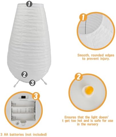 YY YEARCHY Battery Operated Paper Table Lamp, 10.4", Cordless - Image 4