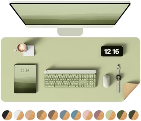 YSAGi Double-Sided Desk Pad, 31.5"x15.7" Leather Desk Mat, Eco Cork Desk Pad Protector,Large Mouse Pad,Waterproof Desk Blotter for Office/Home (Matcha Green/Cork) by YSAGi