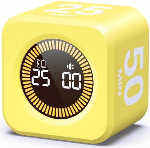 KADAMS Timer Pomodoro - Productivity Pomodoro Cube, 5/10/25/50 Min Countdown & Countup, Silent – for Work Study Workout Kitchen School Classroom Office ADHD Gift Kids (1, Yellow) by KADAMS
