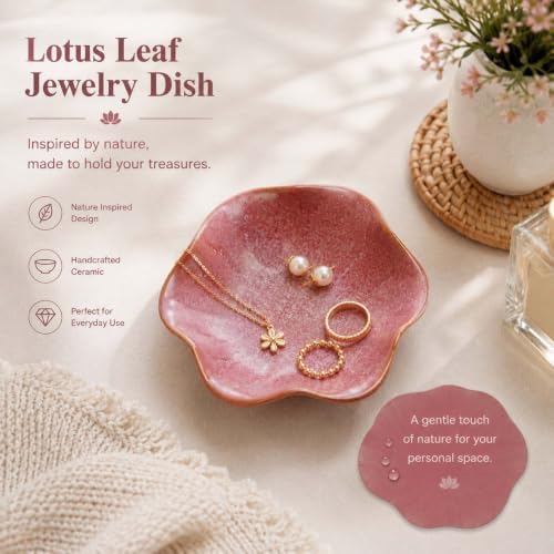 Pink Ceramic Lotus Leaf Jewelry Dish Tray, Ring Dish Gift for Women - Image 7