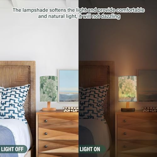 Fustylead Beautiful Light Green Dahlia Bedside Table Lamp for Bedroom, USB Powered Integrated LED Desk Lamp Night Light with Flaxen Fabric Shade for Bedroom Nursery Office Dorm - Image 5