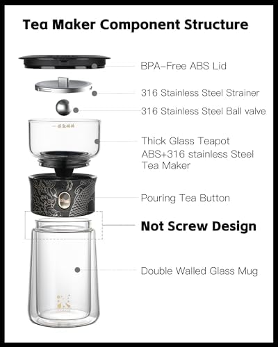 ZENS Glass Infuser Teapot, Cool One Touch Tea Maker For Loose Tea, Dragon - Image 6