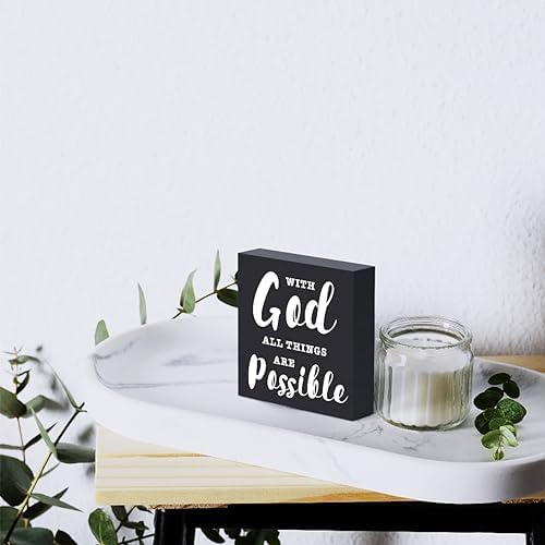 Motivational Christian Decor Wood Sign Religious Gifts Desk Decor Rustic Black Bible Verse Wooden Box Sign for Home Office Living Room Bedroom Shelf Counter Kitchen Table Centerpieces - Image 6