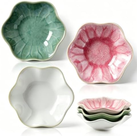 Set of 3 Assorted Ceramic Jewelry Trays White Green Pink Lotus by Unknown