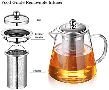 TMOST Glass Teapot with Infuser Tea Pot 1300ml/43oz Tea Kettle Stovetop Safe Blooming and Loose Leaf Tea Maker Set (43oz/ 1300ml) - Image 3