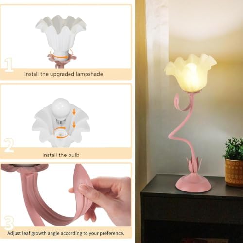Cute Flower Desk Lamp, 3 Color Temperature Table Lamps with LED Bulb, Vintage Bedside Lamp, Reading Lamps with Soft Light for Bedroom, Living Room（Pink） - Image 5