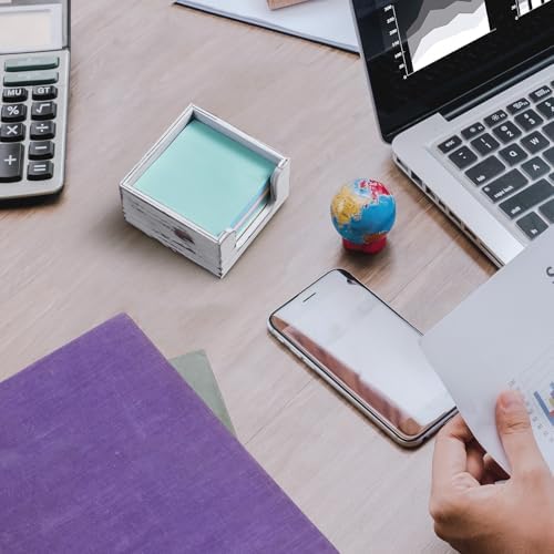 Wood Sticky Note Holder, White Washed 3 x 3 Inch Post It Note Dispenser for Office Desk Accessories, Self Stick Note Pad Holder, Memo Pad Holder Dispenser Organizer for School Office Desk Supplies - Image 5