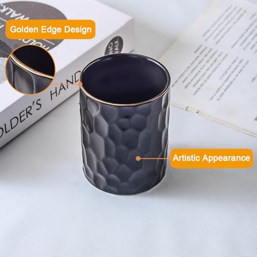 Ceramic Aesthetic Pen Holder for Desk Cute Pencil Holder Cup Pot Desk Organizer for Men Women Makeup Brush Holder Toothbrush Holder (Black) - Image 3