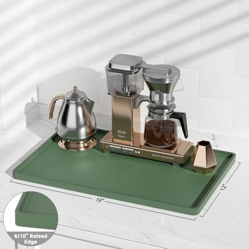 Rnivvi Silicone Coffee Mat, 12" x 19" Waterproof Raised Edge Coffee Bar Mats for Espresso Machine Station Accessories, Heat Resistant Dish Drying Pad for Kitchen Counter, Rubber Bar Decor Pad, Green - Image 3