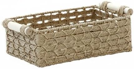 3 Pieces Handwoven Storage Basket Set With Woven Paper Rope Organizer With Wooden Handle Storage Bin Suitable for Home Organization Hallway Living Room, Khaki by MYCENSE