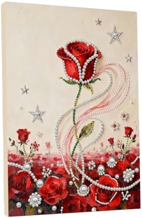 DIY Pearl Painting with Frame, Creative Design, Handmade Stress-Relieving Home Wall Decoration, Includes Frame and Tools-Red Rose-3 by Unknown