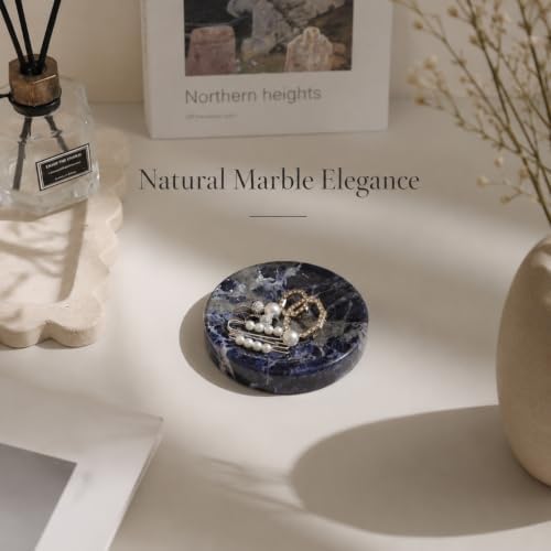 Koville Marble Jewelry Dish, Small Round Trinket Dish for Ring Necklace Earring, 4" Decorative Dish, Natural Stone Soap Dish for Bathroom Kitchen - Image 6