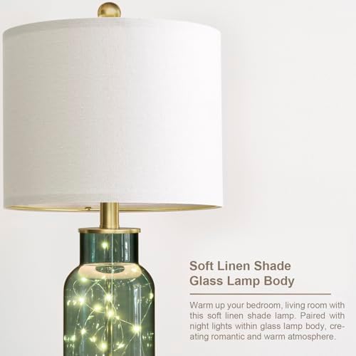 Oneach 22" Glass Table Lamps Set of 2 with Night Light for Bedroom, Green - Image 6