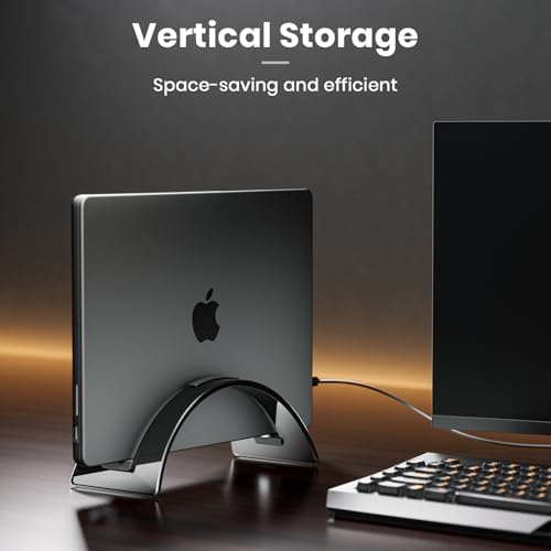 Yikola Vertical Laptop Stand for Desk, Vertical Laptop Hoder Space-Saving Organizer for All MacBook, Laptop Stand Acrylic Invisible Desktop Notebook Dock-Black… - Image 2
