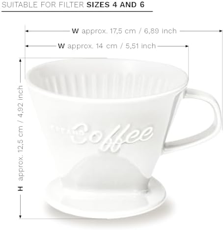 Creano XXL Porcelain Coffee Dripper White - Ceramic Cone Brewer - Pour Over Coffee Maker - Filter Size 4 - huge and heavy quality 800gr/28oz - 6 Colours availeble - Image 3
