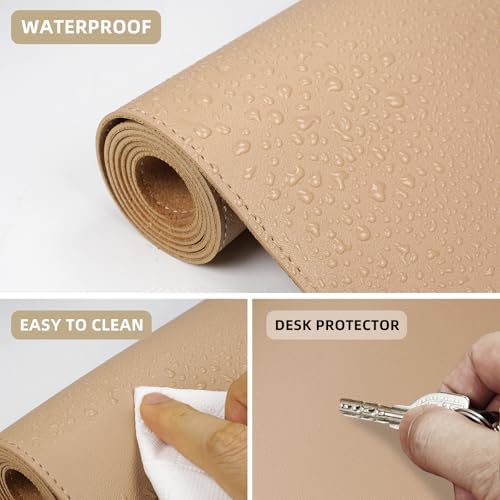Desk Mat,47.2" x 17" Leather Desk mat,Double-Sided Desk Pad,Desk matt for Desktop,Large Mouse Pad,Office Desk mat,Waterproof Desk Blotter pad for Office&Home(Dark Apricot) - Image 4