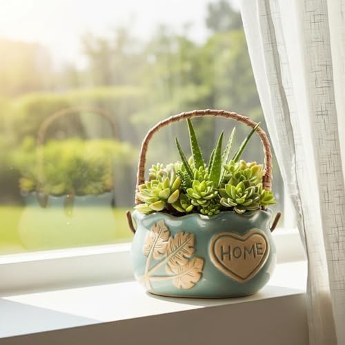 Ceramic Succulent Planter Pots, 4 Inch Small Ceramic Plant Pot with Drainage Holes Flower Pots for Cactus, Herbs, Outdoor Plants (Blue) - Image 2