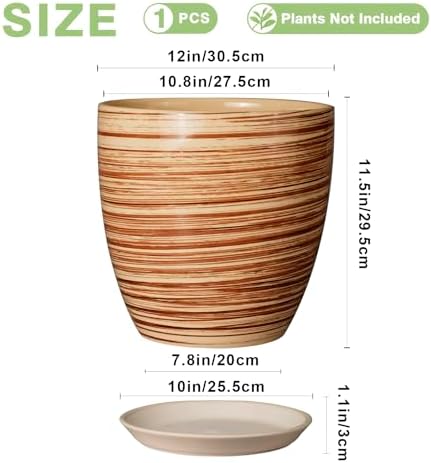 12 Inch Planter Pot Ceramic Plant Pots for Plants with Drainage Hole and Saucer Large Flower Pot for Home Patio Garden Office Yellow - Image 3