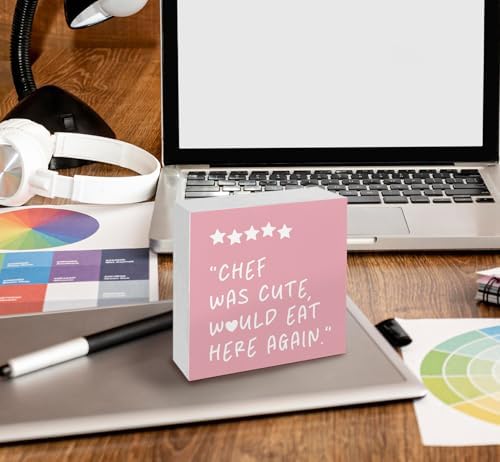 Pink Kitchen Accessories - Chef Was Cute Would Eat Here Again Sign, Cute Pink Trendy Kitchen Shelf Decor For Counter, Girly Chef Preppy Coquette Decor Wooden Sign For Home Counter - Image 4