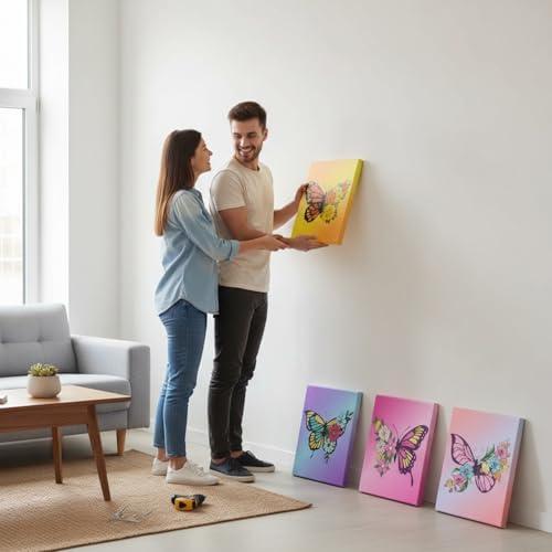 Affrolling 12 Pcs Pre Drawn Canvas for Painting for Adults 8 x 8 Inch Canvas Painting Kits Stretched with Drawing Ready to Paint Beginner Artists Date Night Party Supplies(Butterfly) - Image 6